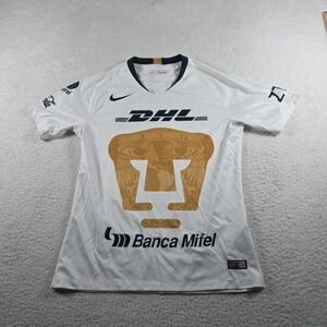Nike Pumas UNAM Soccer Jersey White Gold Blue Dri Fit Mens Small 2018 Authentic